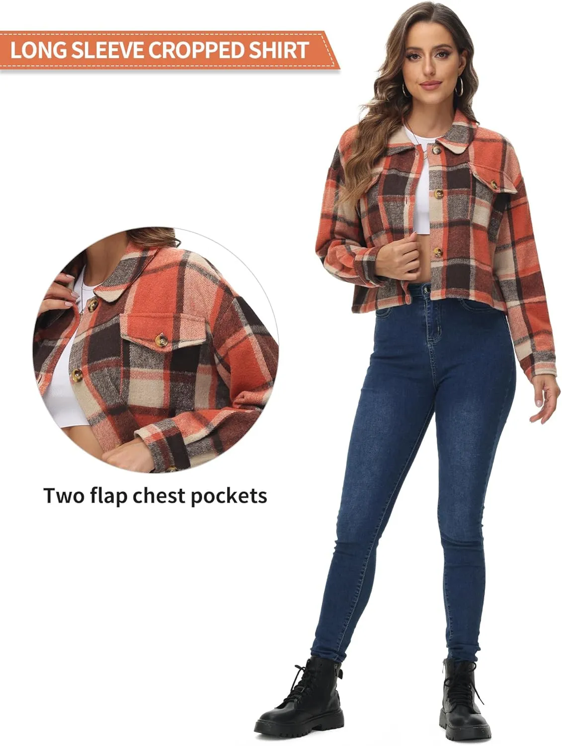 URBEST Women's Oversized Plaid Shacket | Soft Brushed Fabric | Casual Layering Top, Knee Length/Plus Size/Cropped