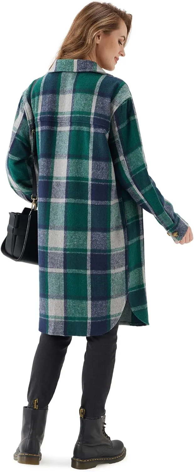 URBEST Women's Oversized Plaid Shacket | Soft Brushed Fabric | Casual Layering Top, Knee Length/Plus Size/Cropped