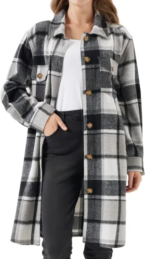 URBEST Women's Oversized Plaid Shacket | Soft Brushed Fabric | Casual Layering Top, Knee Length/Plus Size/Cropped