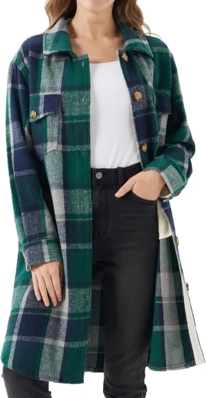 URBEST Women's Oversized Plaid Shacket | Soft Brushed Fabric | Casual Layering Top, Knee Length/Plus Size/Cropped