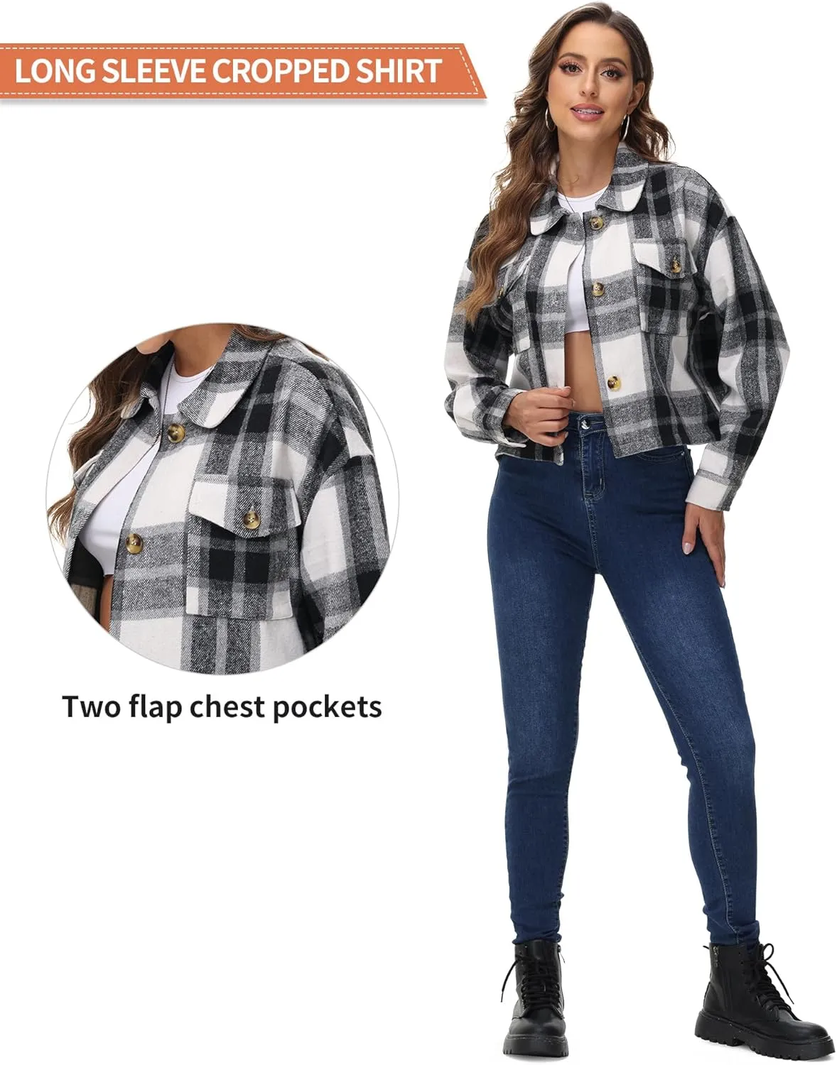URBEST Women's Oversized Plaid Shacket | Soft Brushed Fabric | Casual Layering Top, Knee Length/Plus Size/Cropped