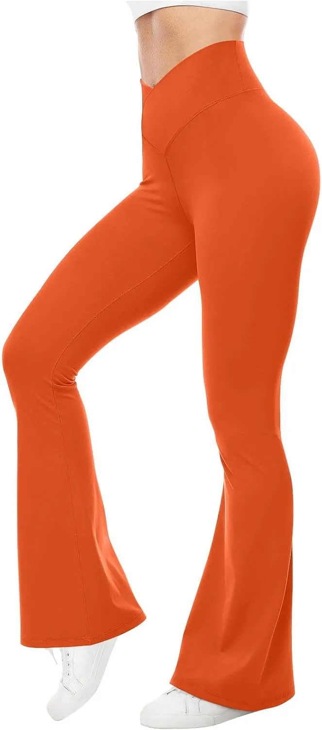 V Cross High Waist Flare Leggings for Women Tummy Control Bootcut Yoga Pants Sexy Butt Lifting Workout Bell Bottom Trousers