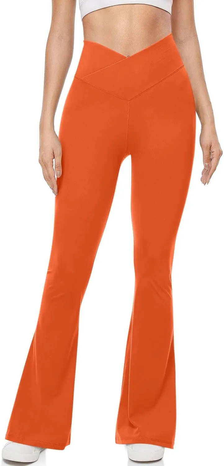V Cross High Waist Flare Leggings for Women Tummy Control Bootcut Yoga Pants Sexy Butt Lifting Workout Bell Bottom Trousers
