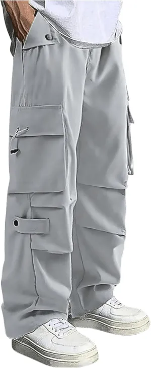 Verdusa Men's Casual Elastic Waist Flap Pockets Loose Cargo Pants Joggers