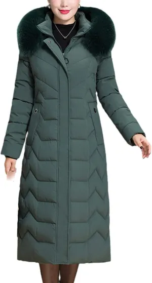Warm Winter Jacket Ladies Long Parka Coat With Hooded Fur Collar Slim Padded Down Cotton Jacket Winter Jacket
