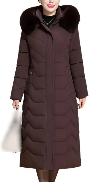 Warm Winter Jacket Ladies Long Parka Coat With Hooded Fur Collar Slim Padded Down Cotton Jacket Winter Jacket