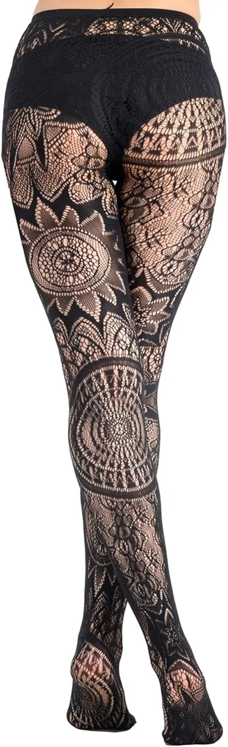 WEANMIX Fishnet Stockings Lace Patterned Tights High Waist Pantyhose Fishnets for Women