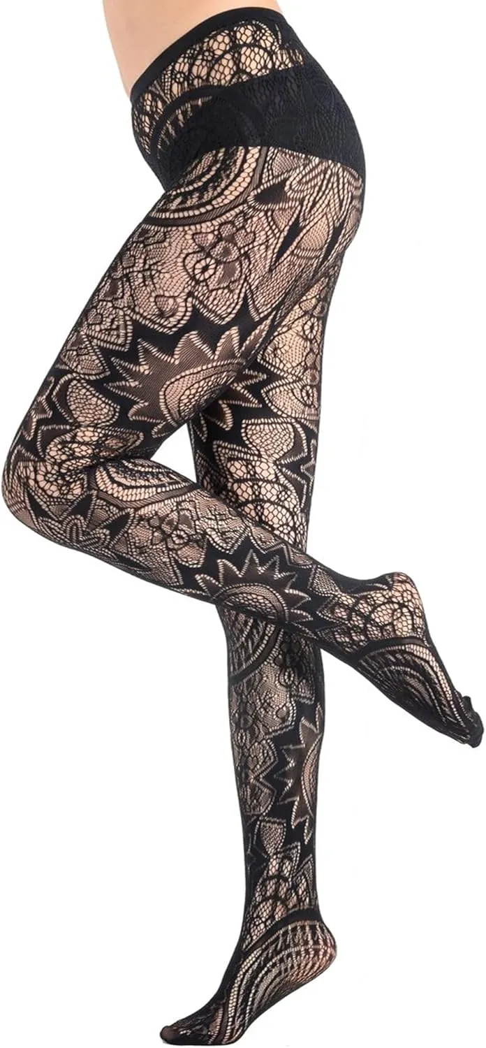 WEANMIX Fishnet Stockings Lace Patterned Tights High Waist Pantyhose Fishnets for Women