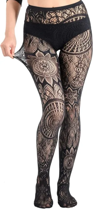 WEANMIX Fishnet Stockings Lace Patterned Tights High Waist Pantyhose Fishnets for Women