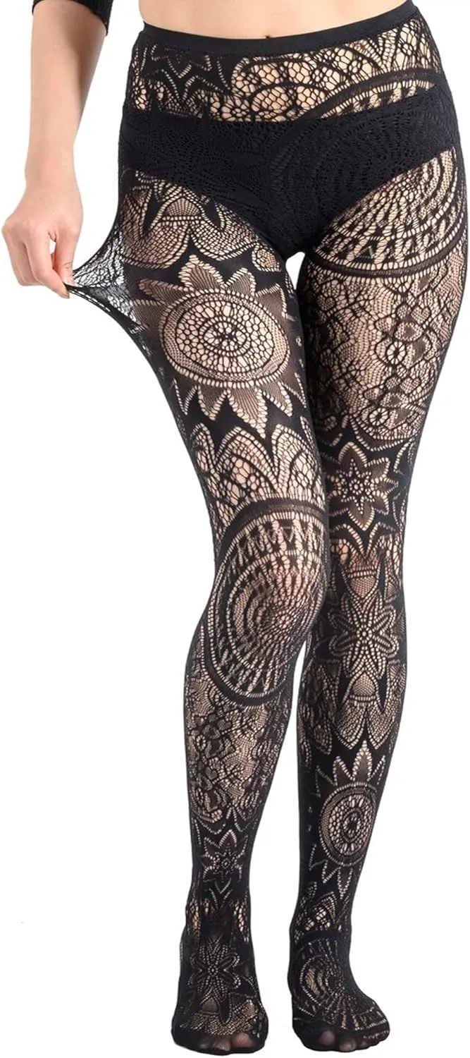 WEANMIX Fishnet Stockings Lace Patterned Tights High Waist Pantyhose Fishnets for Women