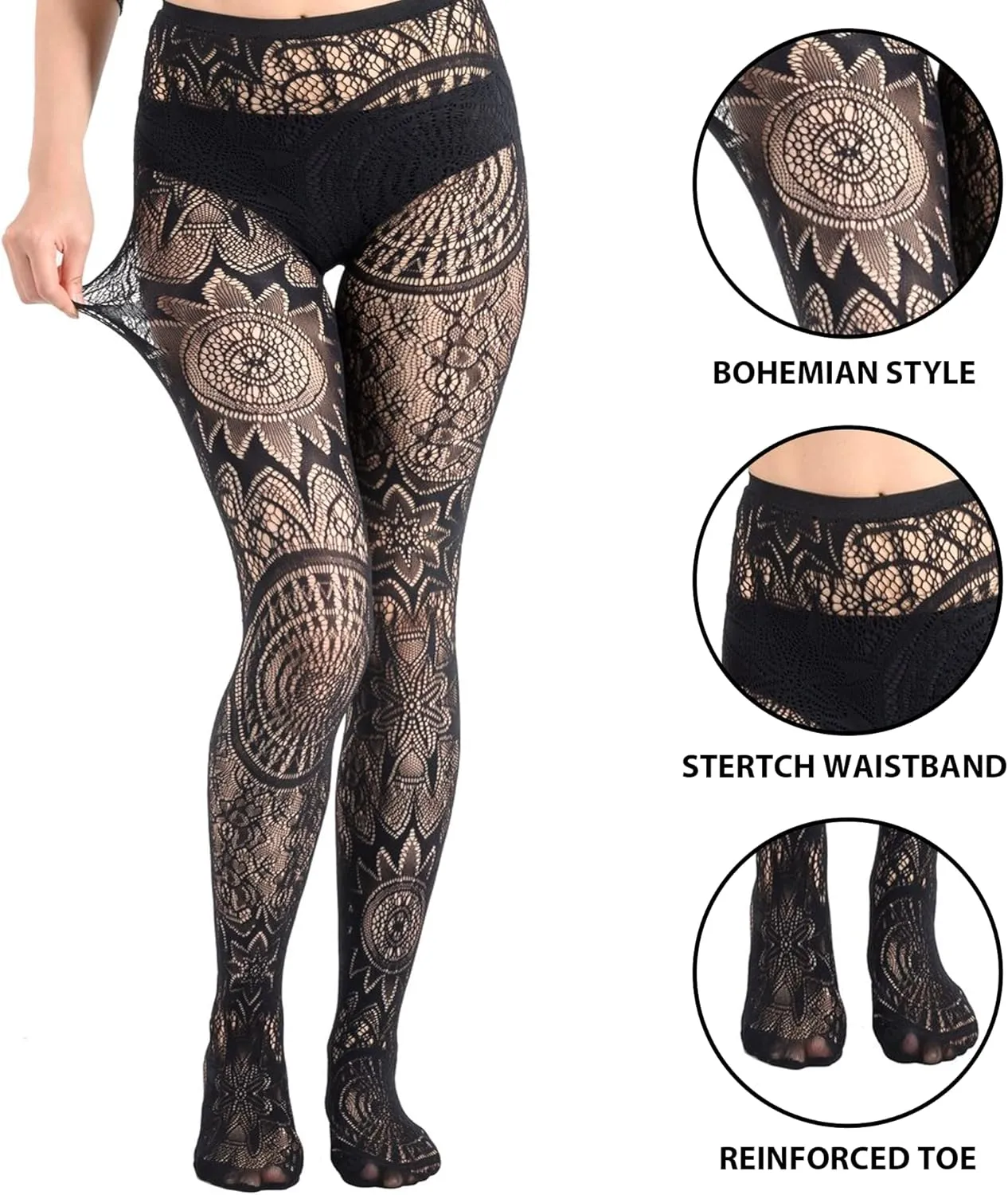 WEANMIX Fishnet Stockings Lace Patterned Tights High Waist Pantyhose Fishnets for Women