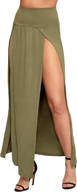 WearAll Womens Double Split Maxi Long Skirt Ladies Plain Basic Two Side Slit Plus Size 4-22