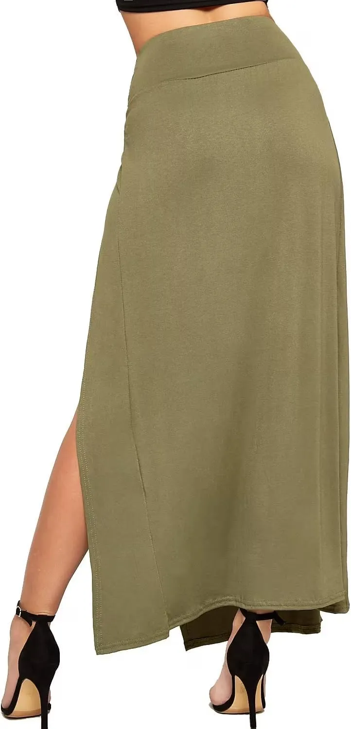 WearAll Womens Double Split Maxi Long Skirt Ladies Plain Basic Two Side Slit Plus Size 4-22