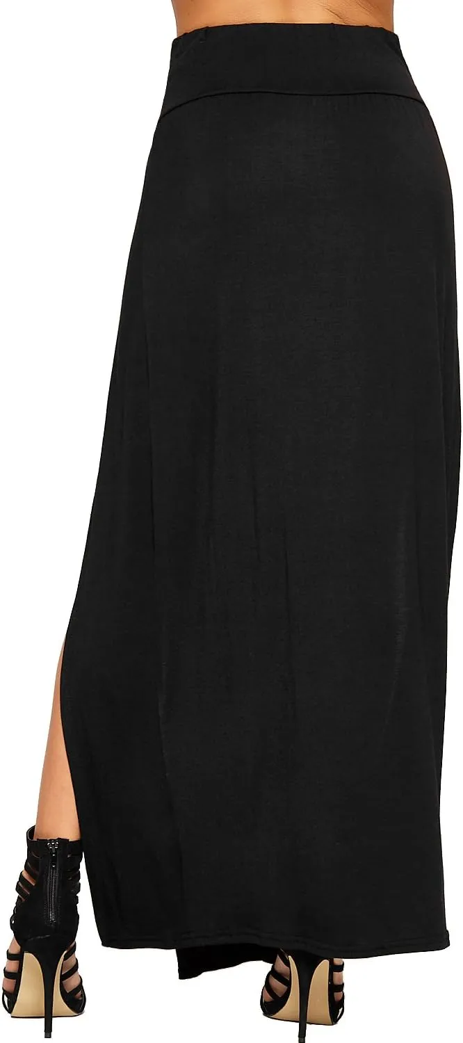 WearAll Womens Double Split Maxi Long Skirt Ladies Plain Basic Two Side Slit Plus Size 4-22