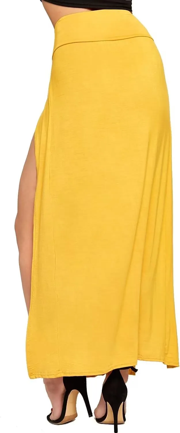 WearAll Womens Double Split Maxi Long Skirt Ladies Plain Basic Two Side Slit Plus Size 4-22
