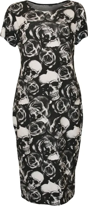 WearAll Womens Plus Size Print Short Sleeve Scoop Stretch Ladies Midi Dress 10-24