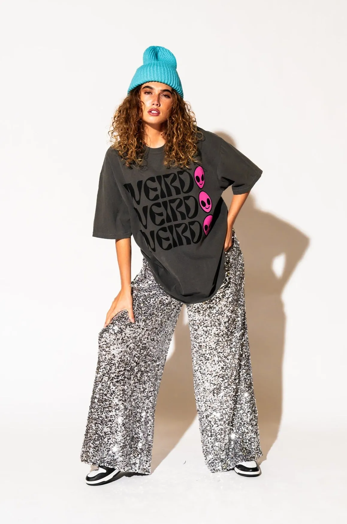 Weirdo Alien Tee in Charcoal   Pink
