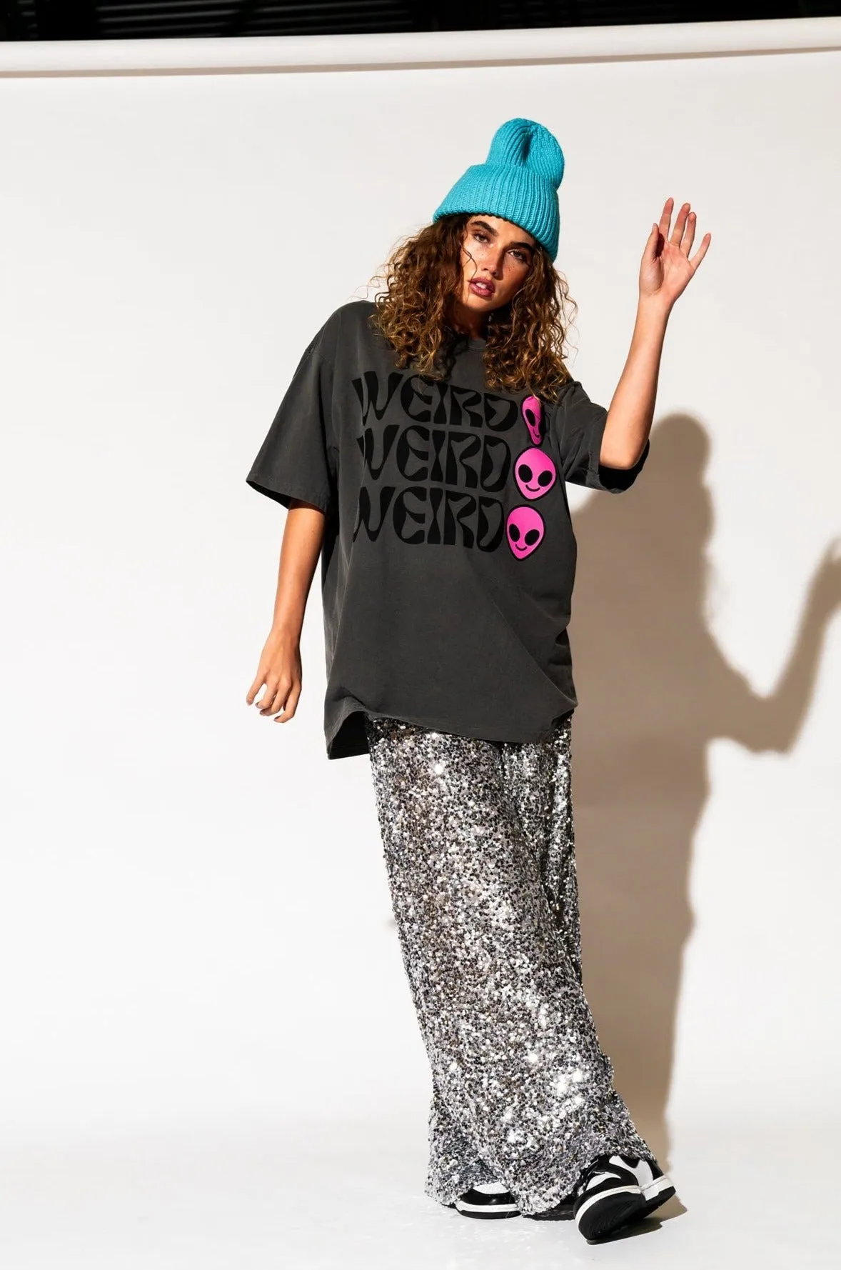 Weirdo Alien Tee in Charcoal   Pink