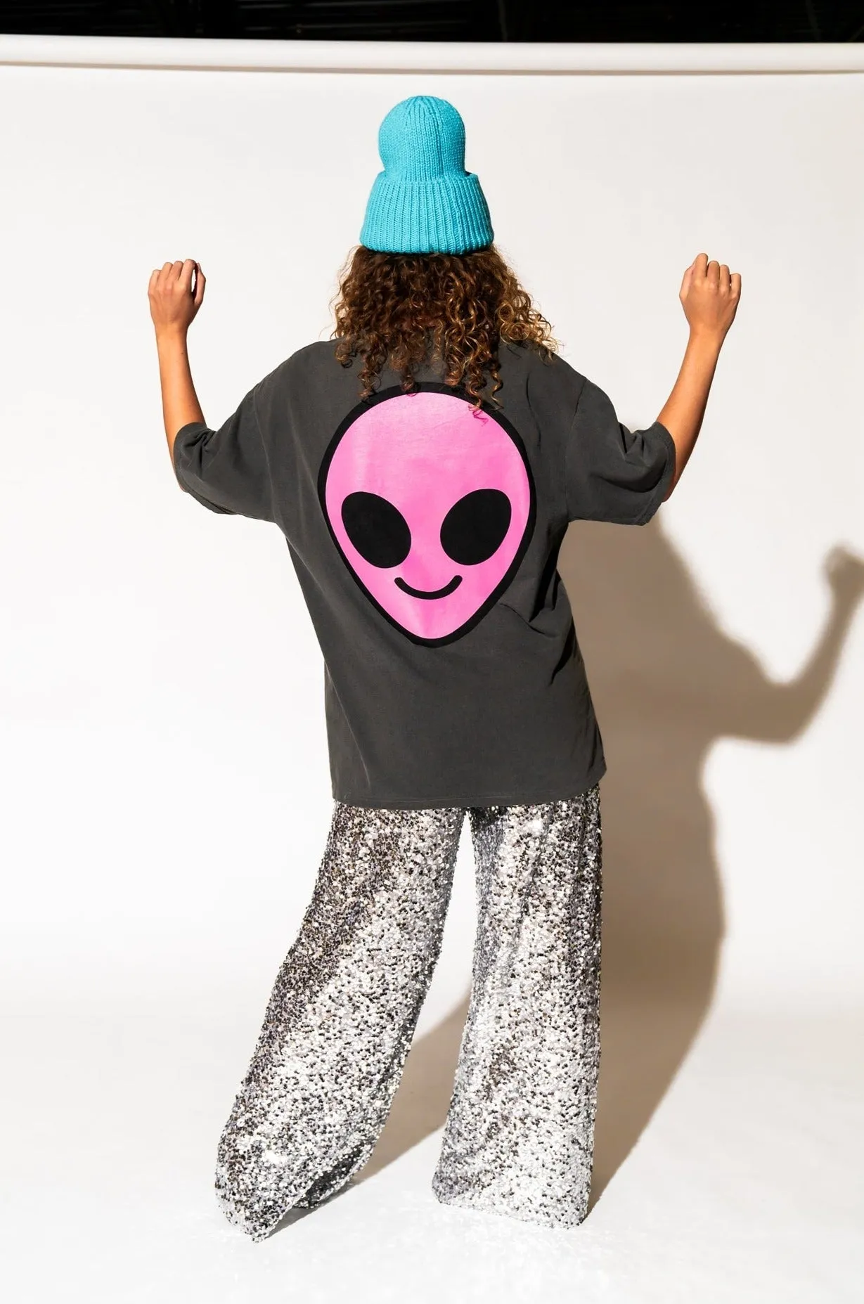 Weirdo Alien Tee in Charcoal   Pink