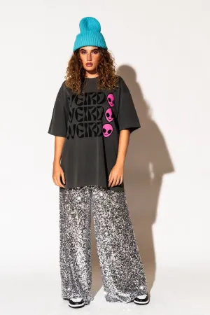 Weirdo Alien Tee in Charcoal   Pink