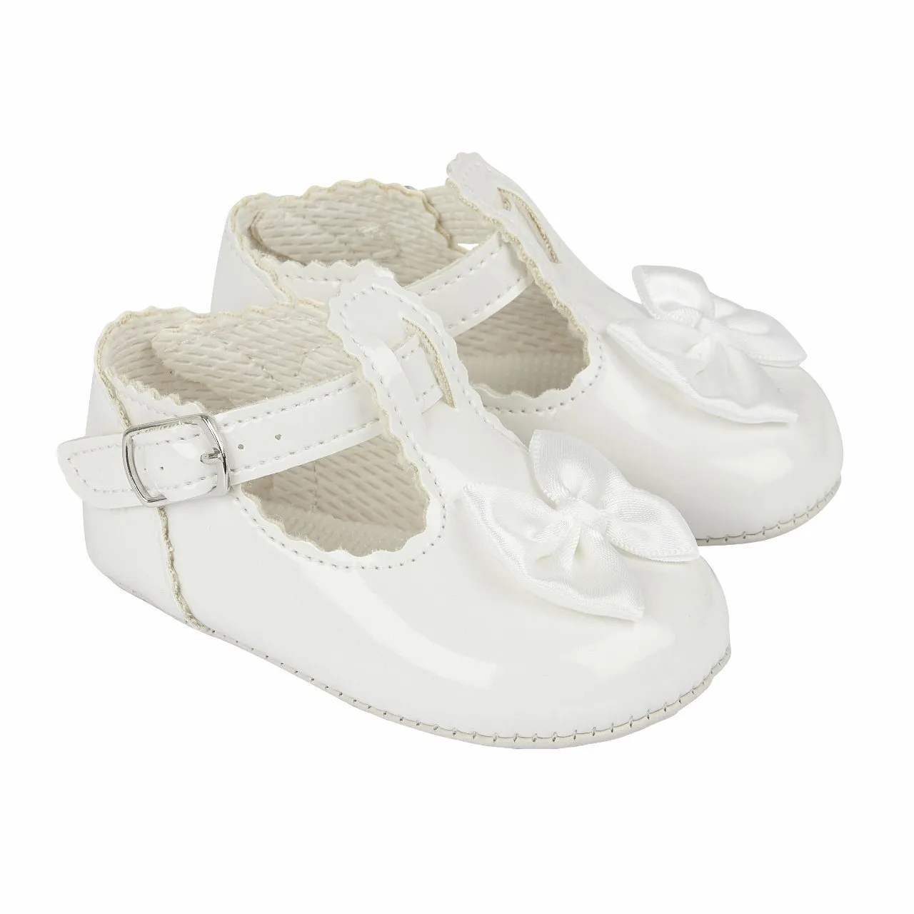 White Patent T-Bar Bow Soft Sole Shoes