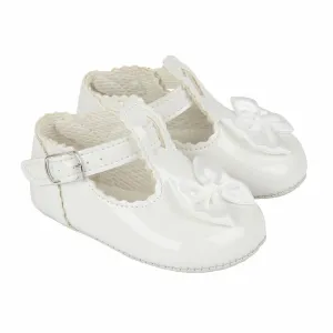 White Patent T-Bar Bow Soft Sole Shoes