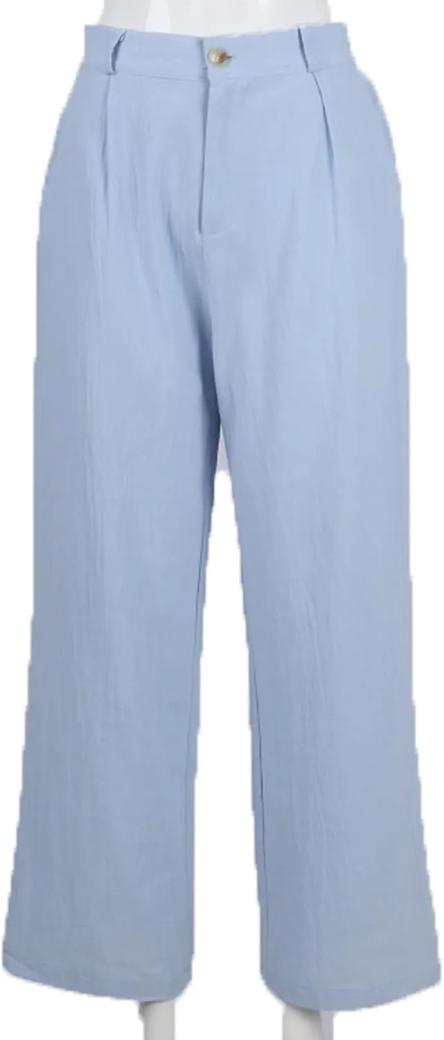 Wide Leg Linen Pants for Women Business Casual High Waisted Dress Pants Office Work Pants Straight Trousers w/Pockets