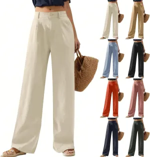 Wide Leg Linen Pants for Women Business Casual High Waisted Dress Pants Office Work Pants Straight Trousers w/Pockets