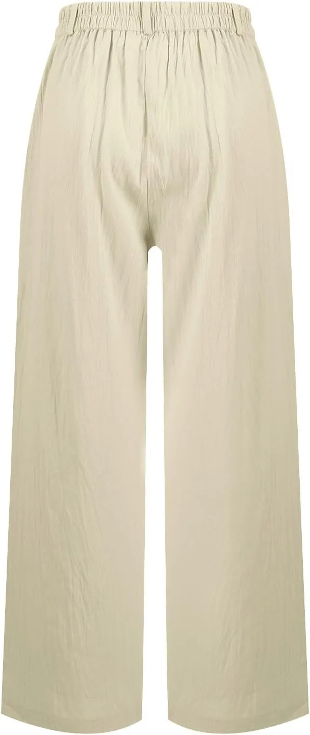 Wide Leg Linen Pants for Women Business Casual High Waisted Dress Pants Office Work Pants Straight Trousers w/Pockets