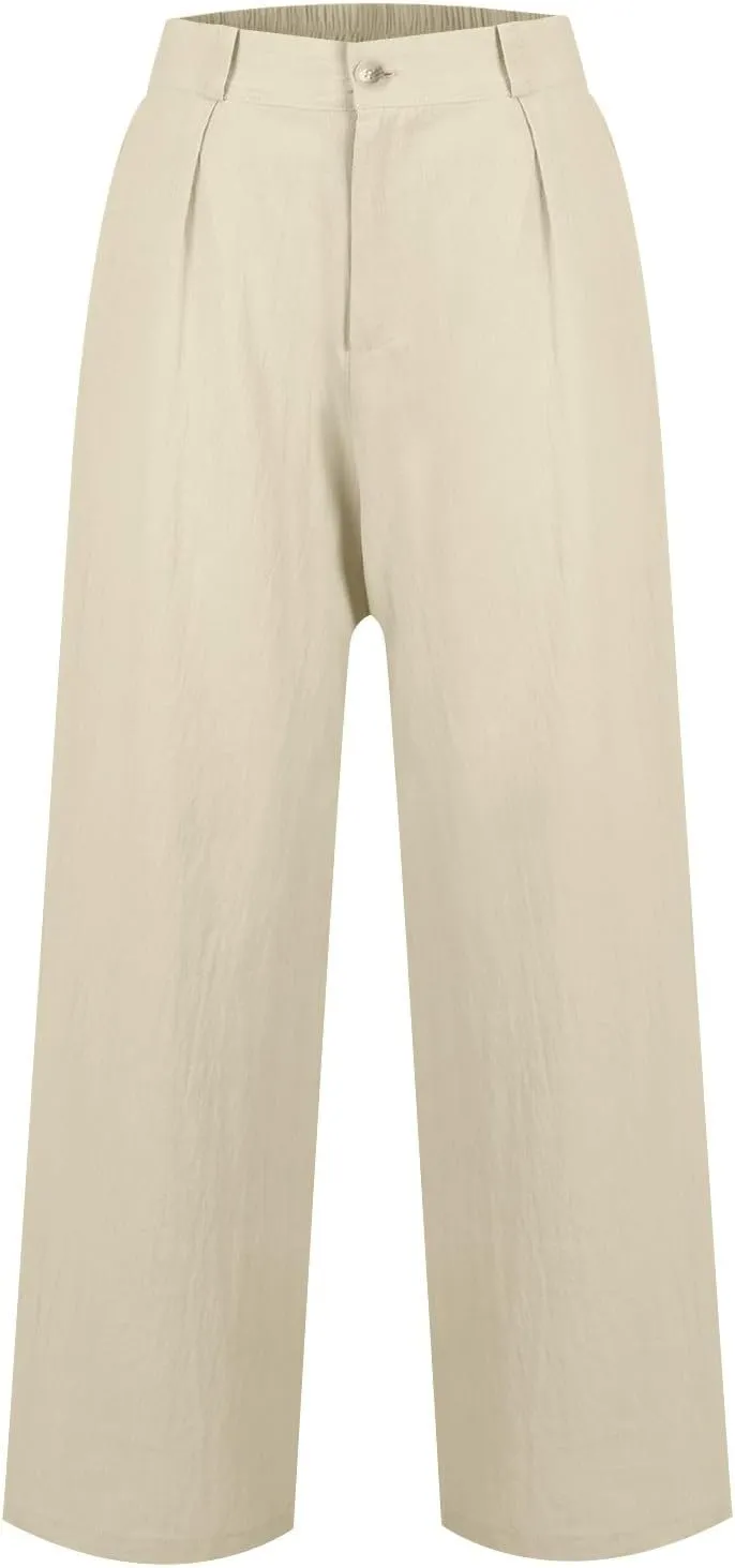 Wide Leg Linen Pants for Women Business Casual High Waisted Dress Pants Office Work Pants Straight Trousers w/Pockets