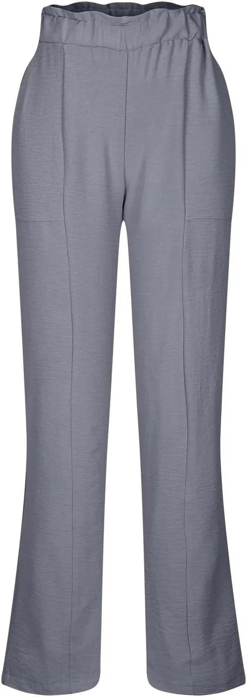 Wide Leg Linen Pants for Women Summer Casual Straight Palazzo Pants Elastic Waist Flowy Boho Beach Trousers with Pockets