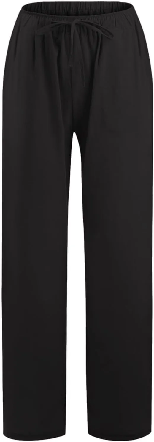 Wide Leg Linen Pants Women Summer Drawstring High Waisted Casual Pants Flowy Palazzo Pants Lightweight Beach Trousers