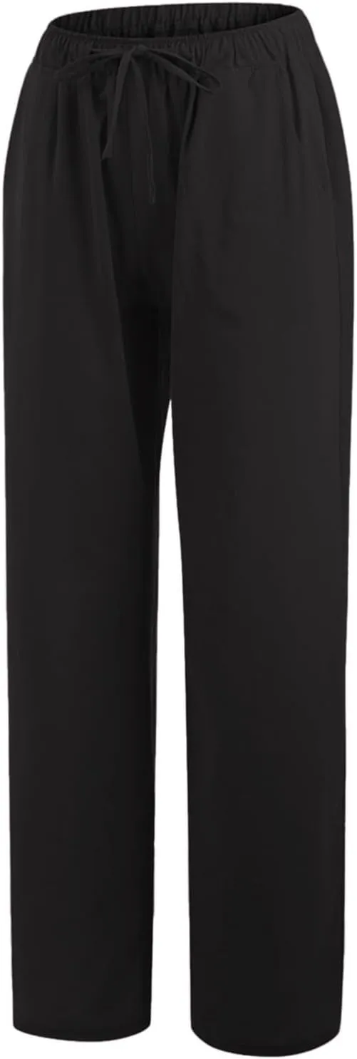 Wide Leg Linen Pants Women Summer Drawstring High Waisted Casual Pants Flowy Palazzo Pants Lightweight Beach Trousers