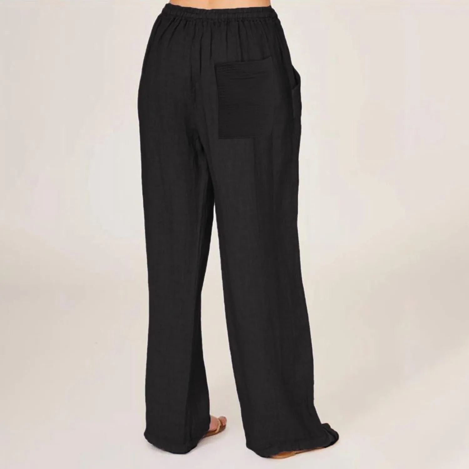 Wide Leg Linen Pants Women Summer Drawstring High Waisted Casual Pants Flowy Palazzo Pants Lightweight Beach Trousers