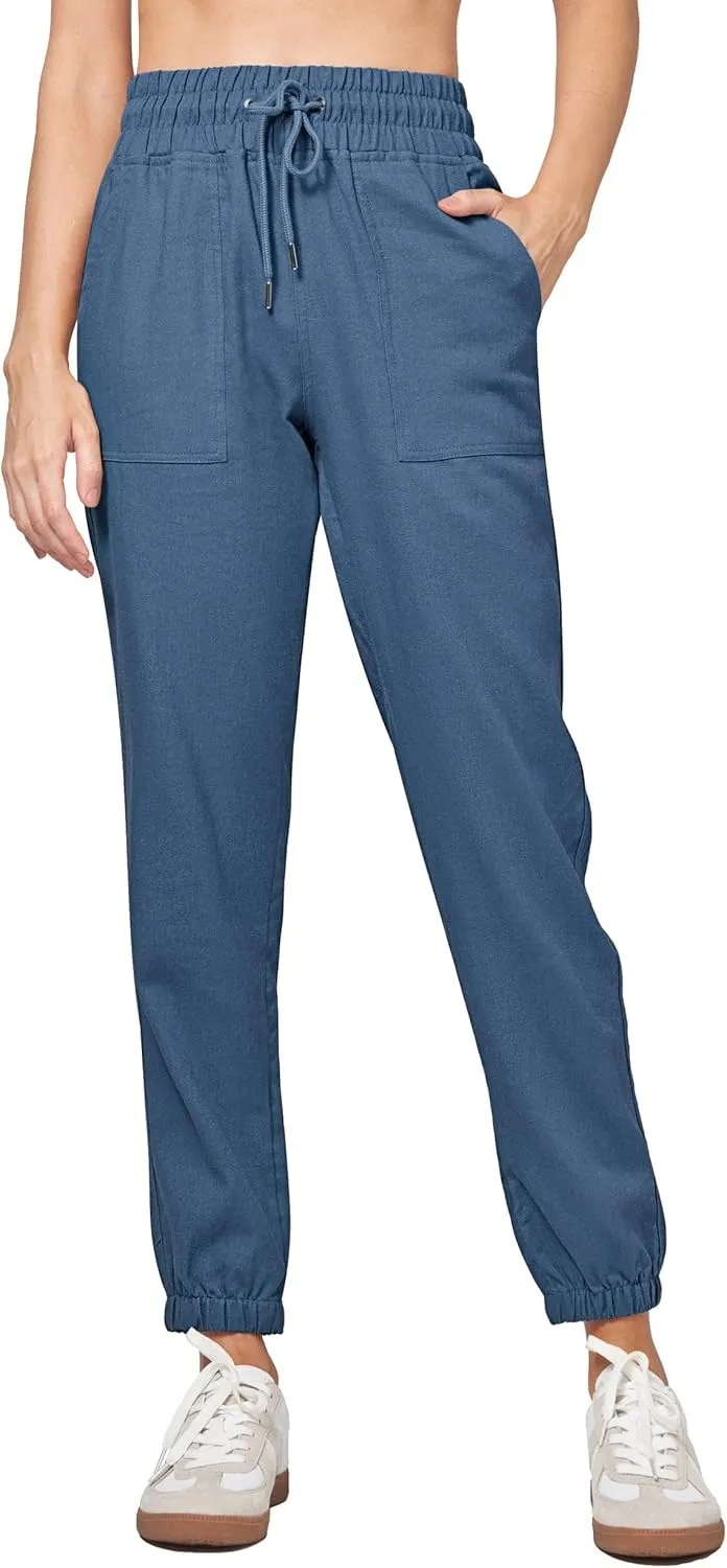 Willit Women Linen Pants Joggers Casual Lightweight Lounge Cotton Linen Travel Beach Summer Pants with Pockets