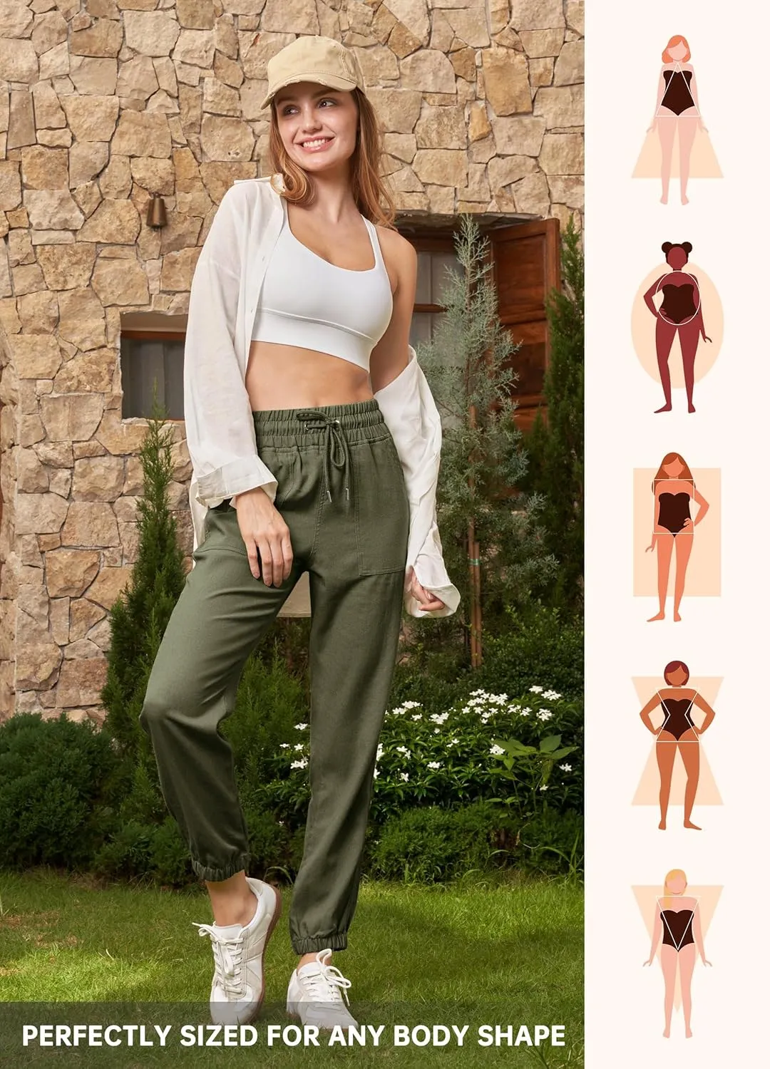 Willit Women Linen Pants Joggers Casual Lightweight Lounge Cotton Linen Travel Beach Summer Pants with Pockets