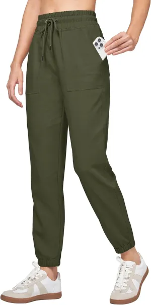 Willit Women Linen Pants Joggers Casual Lightweight Lounge Cotton Linen Travel Beach Summer Pants with Pockets