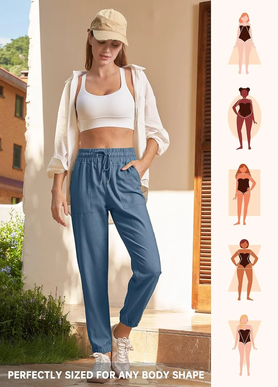 Willit Women Linen Pants Joggers Casual Lightweight Lounge Cotton Linen Travel Beach Summer Pants with Pockets