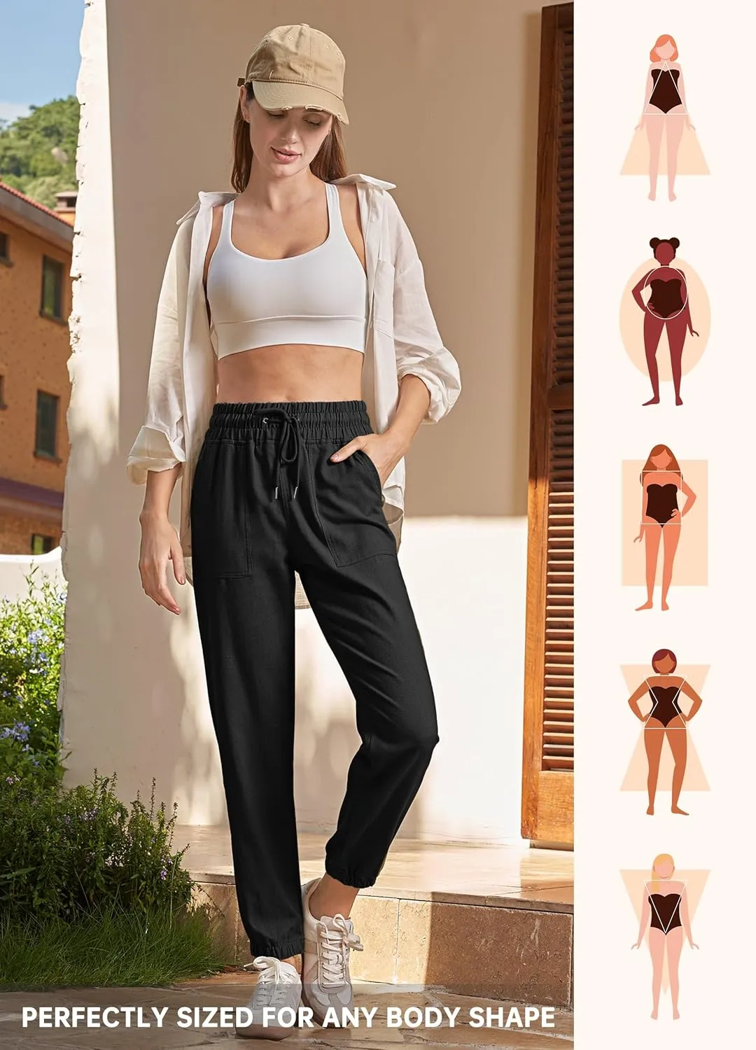 Willit Women Linen Pants Joggers Casual Lightweight Lounge Cotton Linen Travel Beach Summer Pants with Pockets