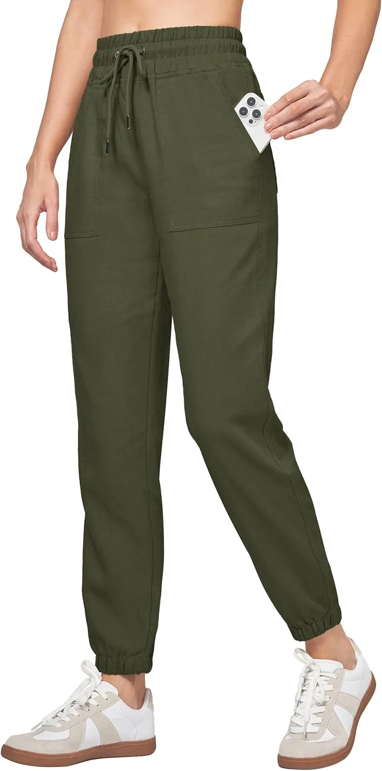 Willit Women Linen Pants Joggers Casual Lightweight Lounge Cotton Linen Travel Beach Summer Pants with Pockets