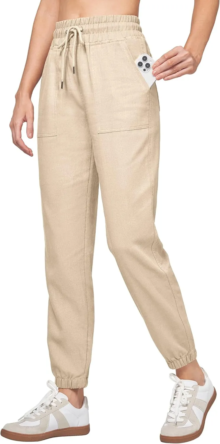 Willit Women Linen Pants Joggers Casual Lightweight Lounge Cotton Linen Travel Beach Summer Pants with Pockets