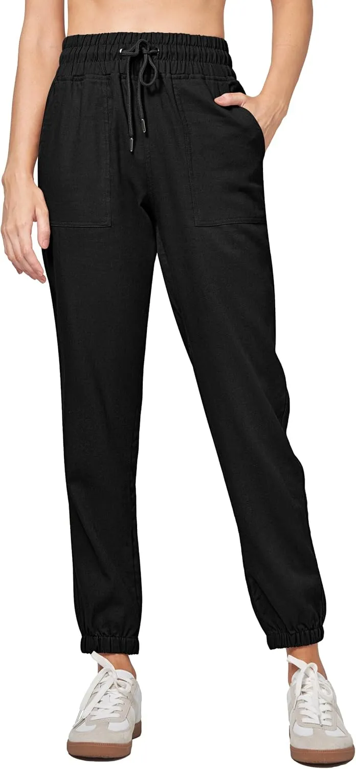 Willit Women Linen Pants Joggers Casual Lightweight Lounge Cotton Linen Travel Beach Summer Pants with Pockets