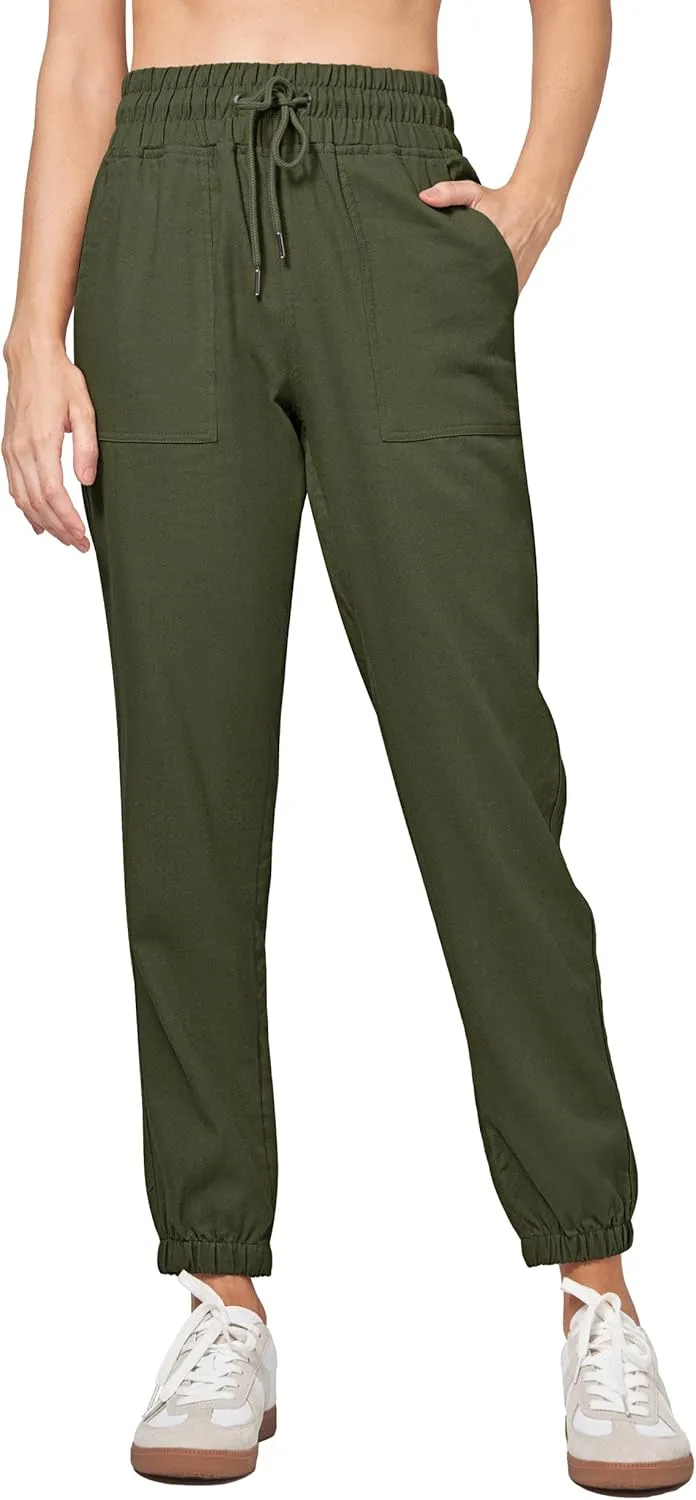 Willit Women Linen Pants Joggers Casual Lightweight Lounge Cotton Linen Travel Beach Summer Pants with Pockets