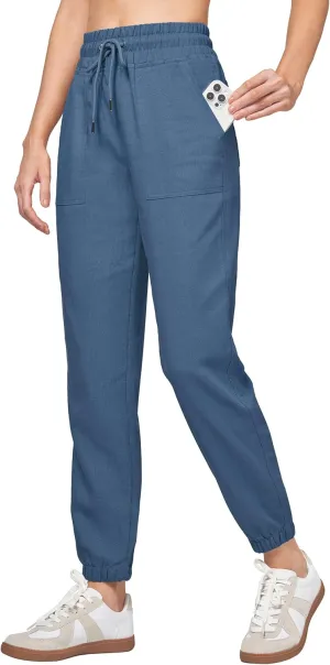 Willit Women Linen Pants Joggers Casual Lightweight Lounge Cotton Linen Travel Beach Summer Pants with Pockets