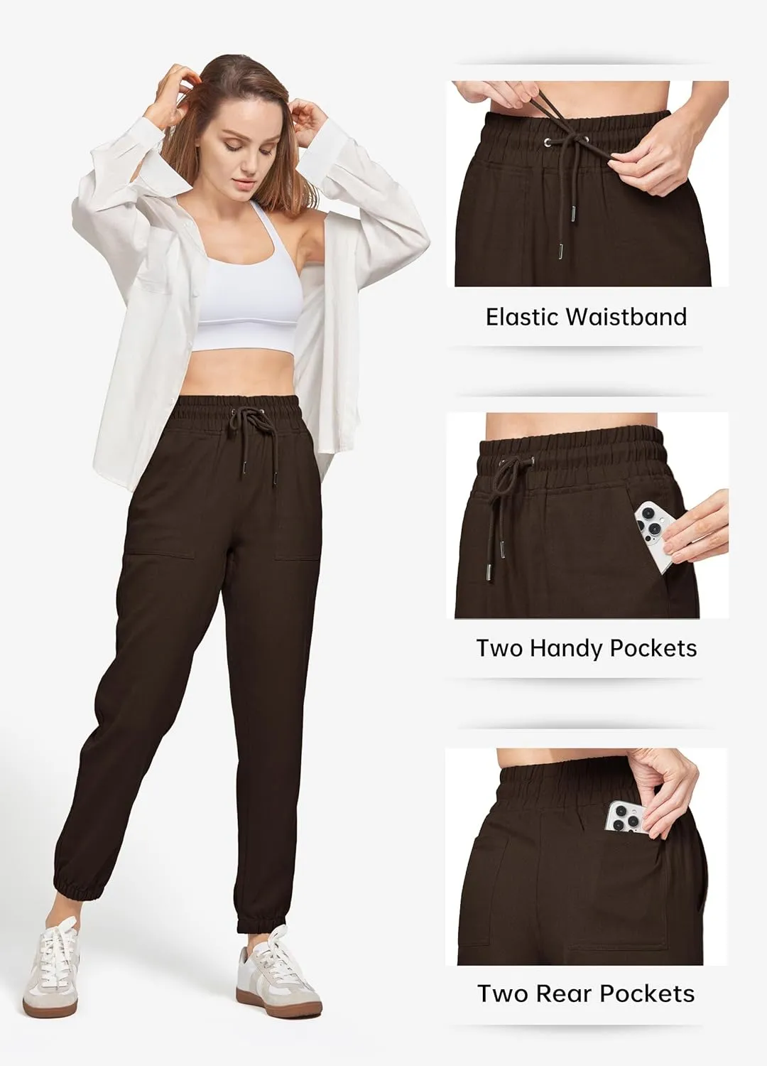 Willit Women Linen Pants Joggers Casual Lightweight Lounge Cotton Linen Travel Beach Summer Pants with Pockets