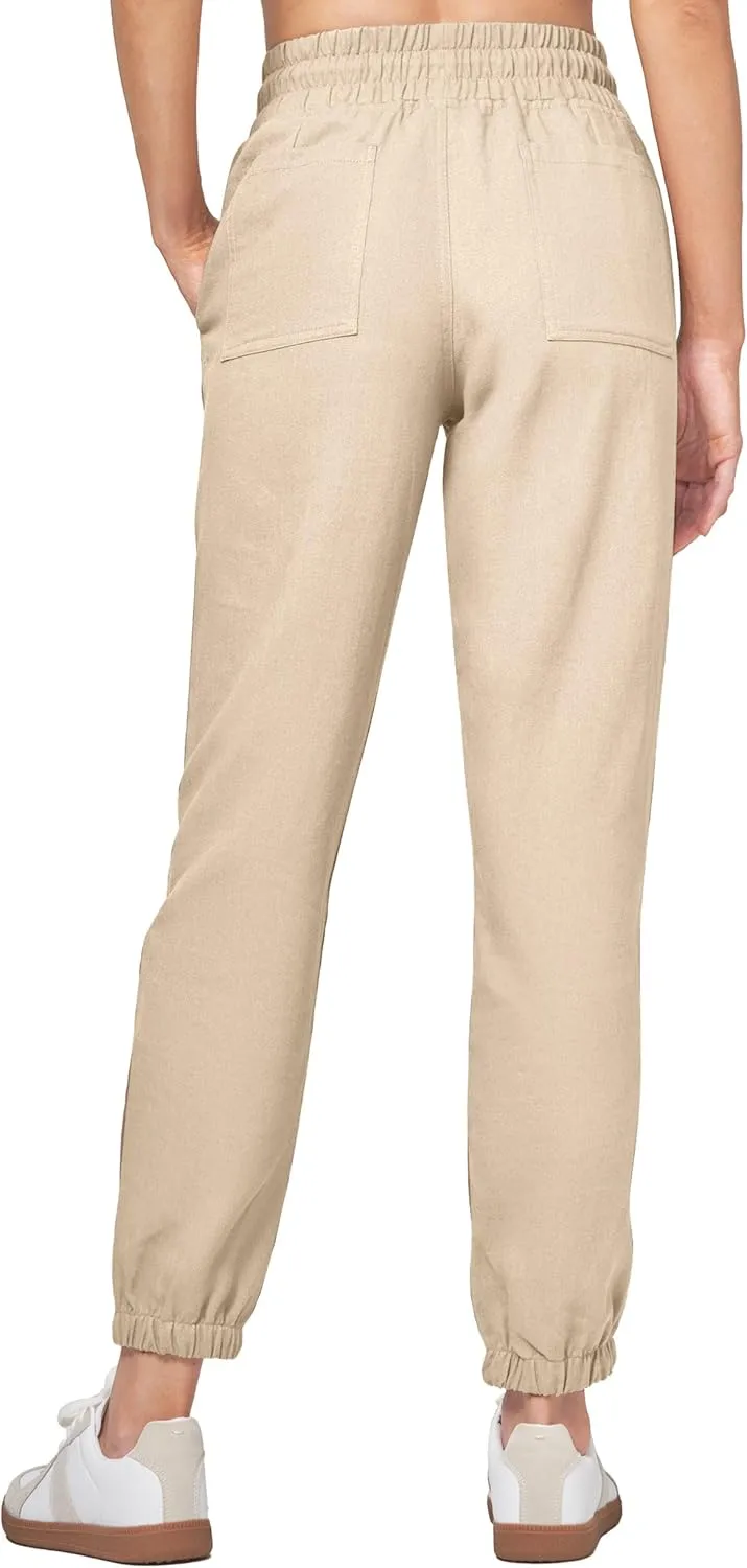 Willit Women Linen Pants Joggers Casual Lightweight Lounge Cotton Linen Travel Beach Summer Pants with Pockets
