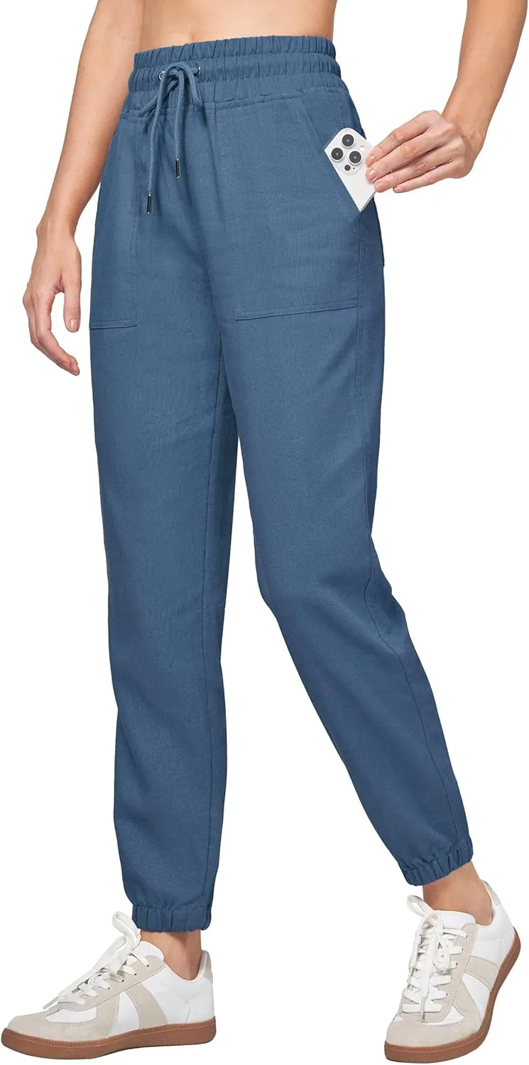 Willit Women Linen Pants Joggers Casual Lightweight Lounge Cotton Linen Travel Beach Summer Pants with Pockets
