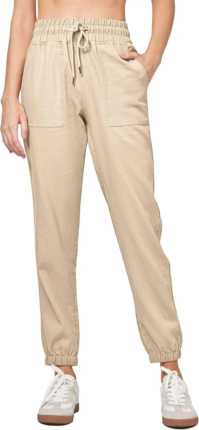 Willit Women Linen Pants Joggers Casual Lightweight Lounge Cotton Linen Travel Beach Summer Pants with Pockets