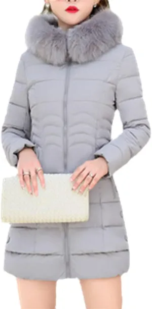 Winter Warm Coat Women's Long Parka Coat Fashion Faux Fur Hooded Coat Casual Cotton Padded Jacket