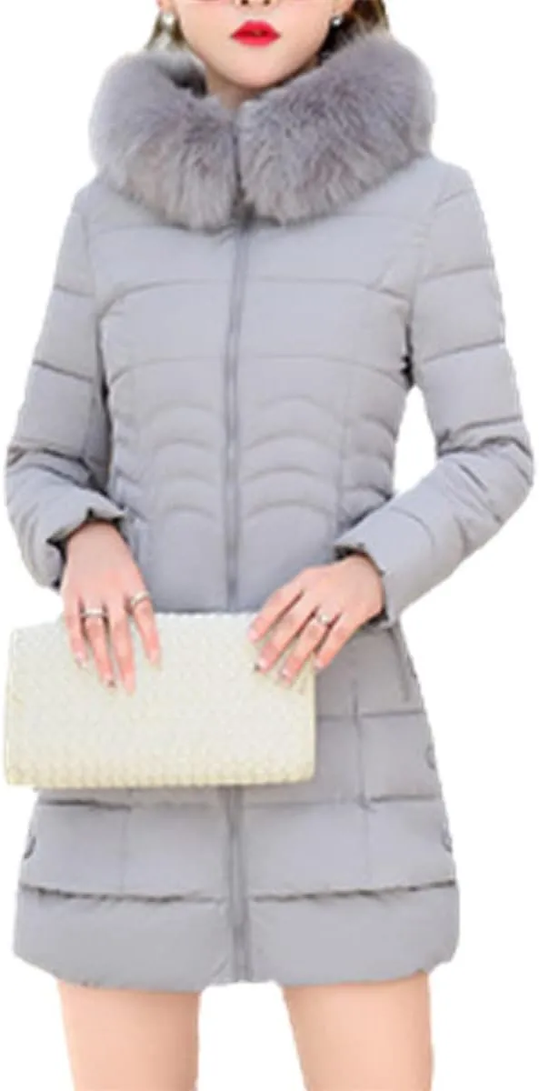 Winter Warm Coat Women's Long Parka Coat Fashion Faux Fur Hooded Coat Casual Cotton Padded Jacket